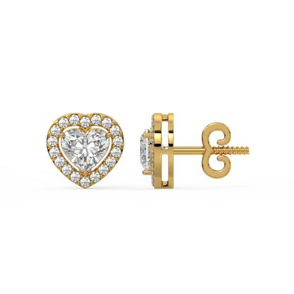 Heart Diamond Halo Stud Earrings
