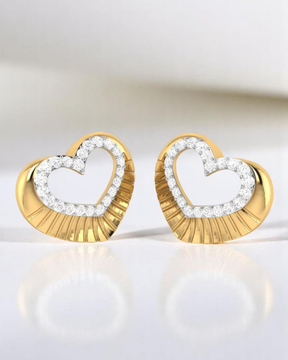 Sunray Diamond Heart Stud Earrings