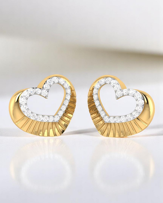 Sunray Diamond Heart Stud Earrings