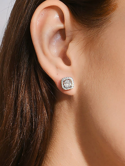 Princess Halo Solitaire Stud Earrings