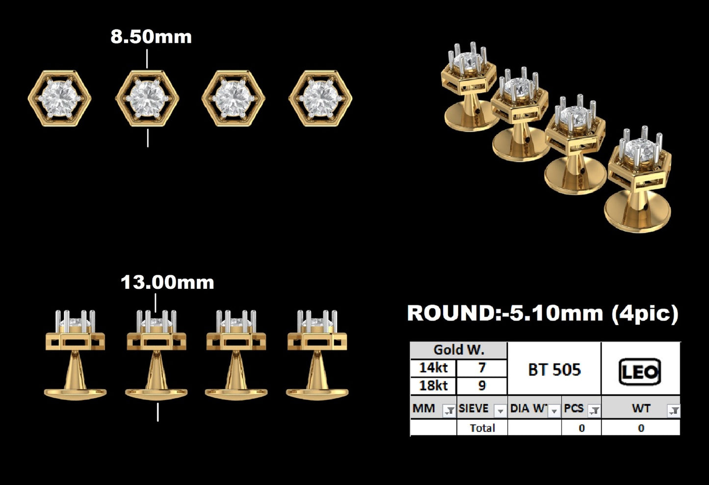 Geometric Hexagon Diamond Stud