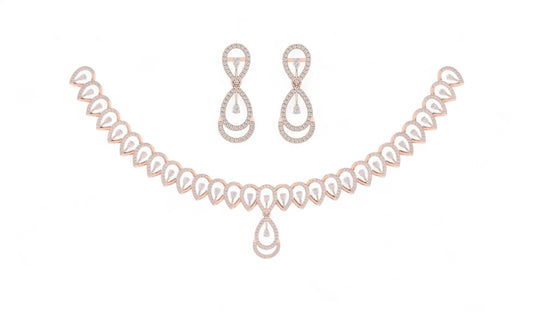 Elegant Peardrop Gold Diamond Necklace Set
