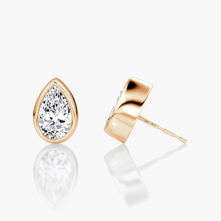 Pear Bezel Solitaire Stud Earrings