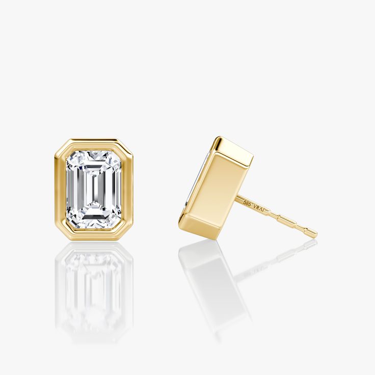 Emerald Bezel Solitaire Stud Earrings
