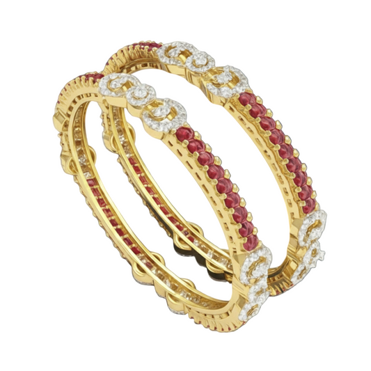 Twin Bow Ruby Diamond Bangle