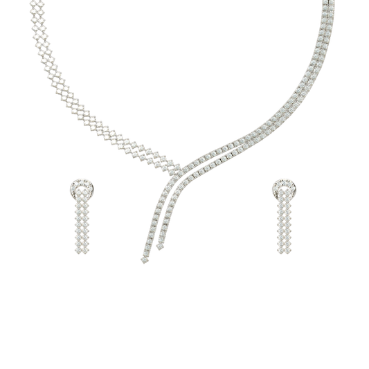 Princess Cut Diamond Necklace with Earrings