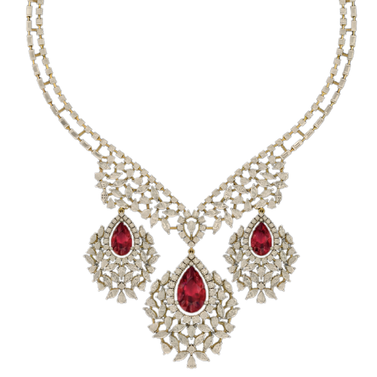 Luxury Bridal Statement Gold Ruby & Diamond Necklace