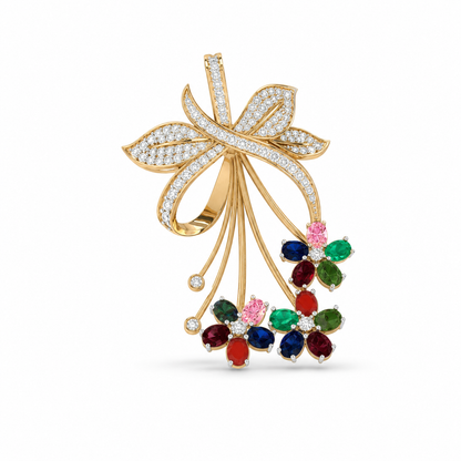 The Floral Bouquet Multi-Gemstone & Diamond Statement Pendant Cum Brooch