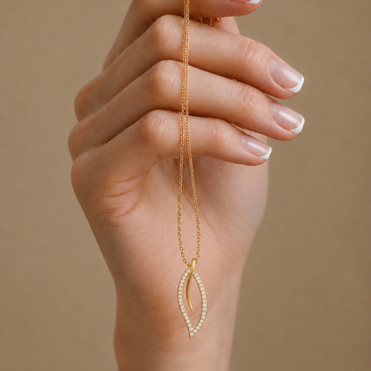Serene Echo Diamond Leaf Pendant