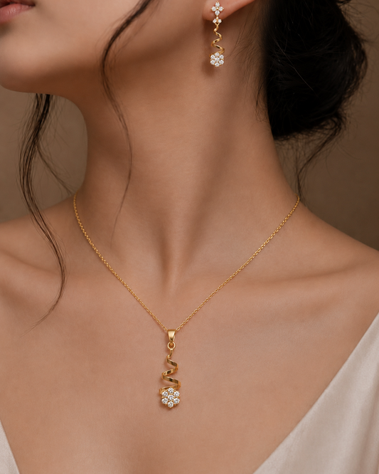 Celestial Spiral Diamond Pendant & Earring Set