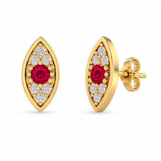 Marquise Ruby and Diamond Studs