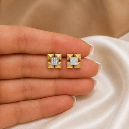 Geometric Diamond Stud Earrings and Matching Pendant Set