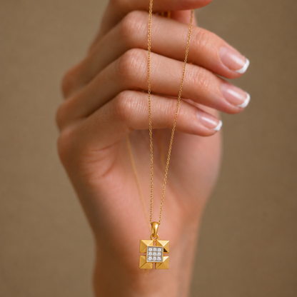 Geometric Diamond Stud Earrings and Matching Pendant Set