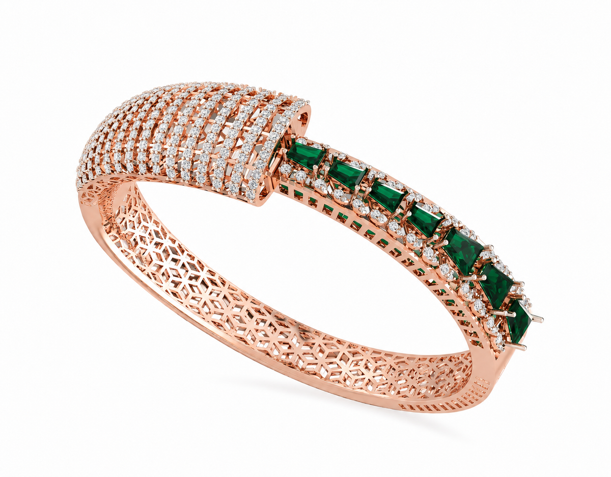 Regal Emerald & Diamond Statement Bangle
