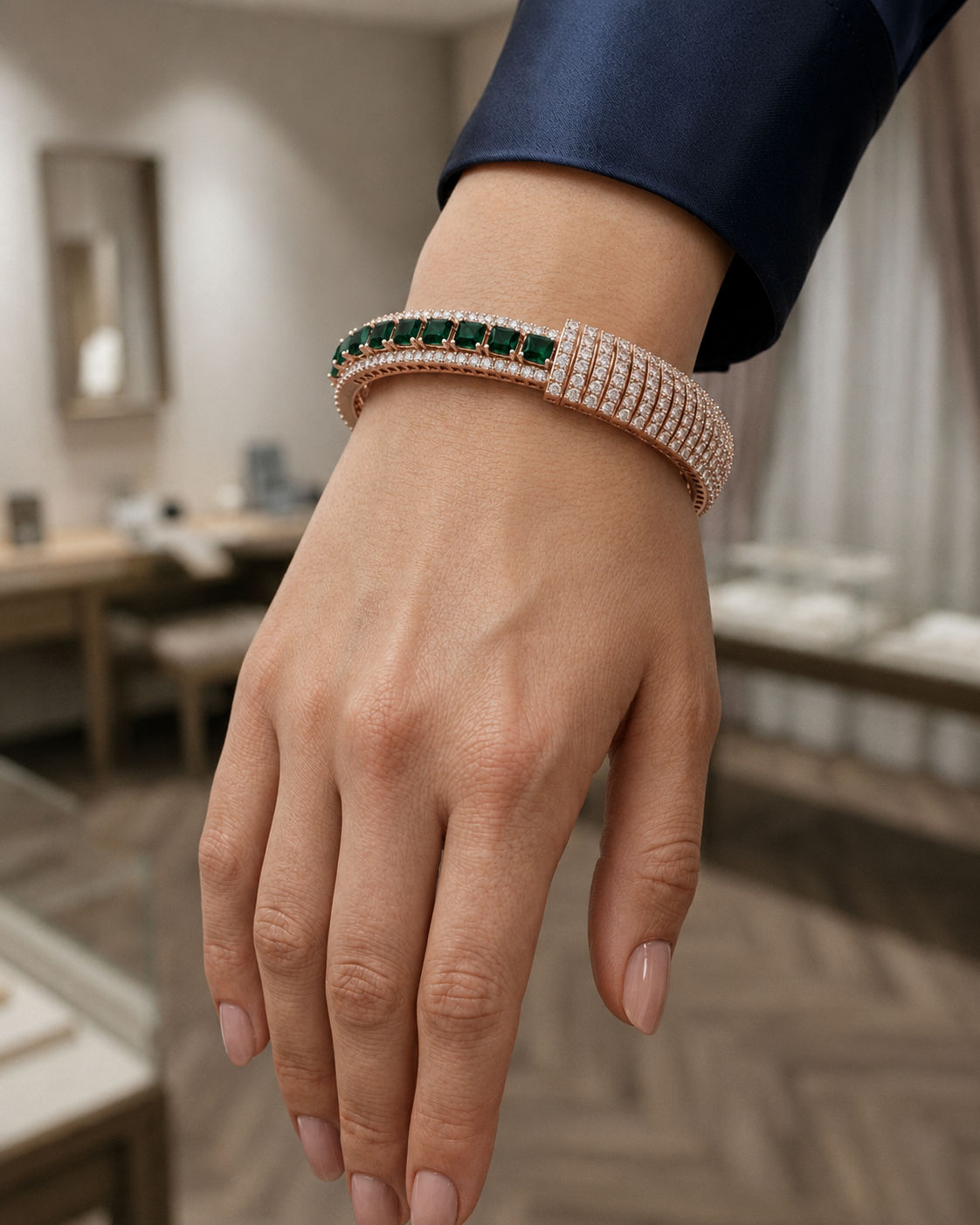 Regal Emerald & Diamond Statement Bangle