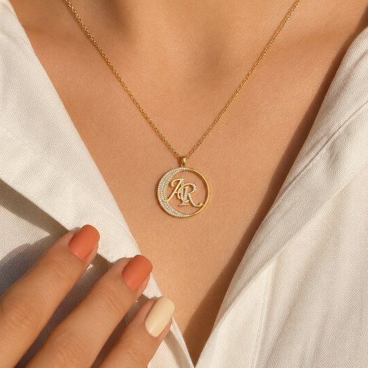 Crescent Monogram Diamond Pendant
