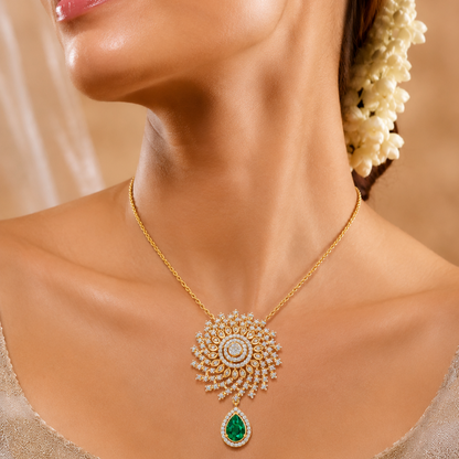 Radiant Sunburst Pear-Drop Gemstone Pendant Set