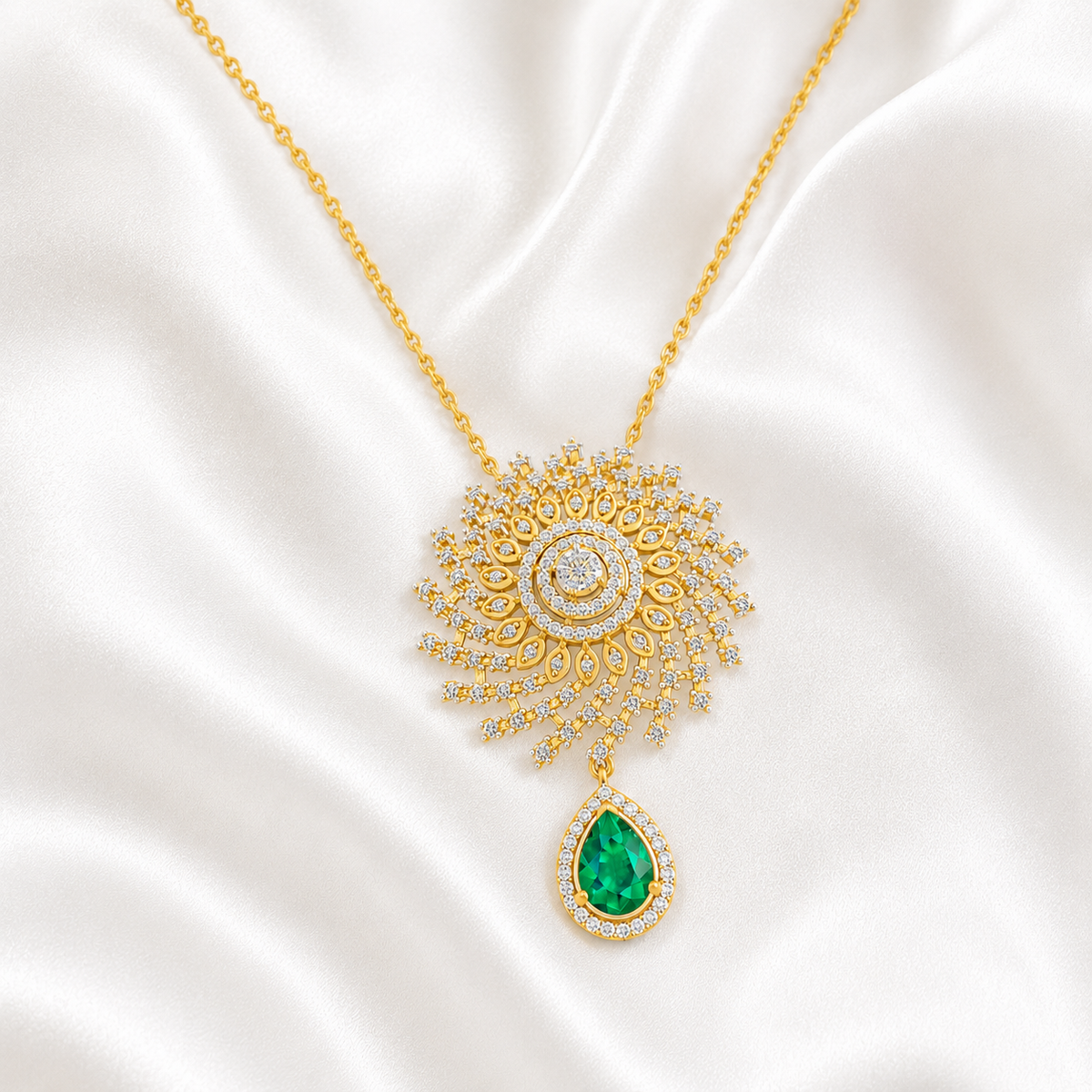 Radiant Sunburst Pear-Drop Gemstone Pendant Set