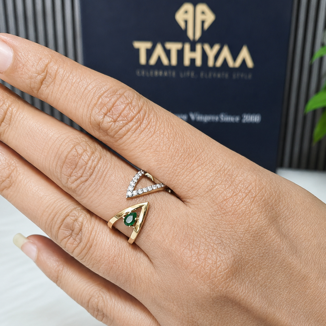 Modern Intertwined Pear-Cut Stone & Diamond Ring