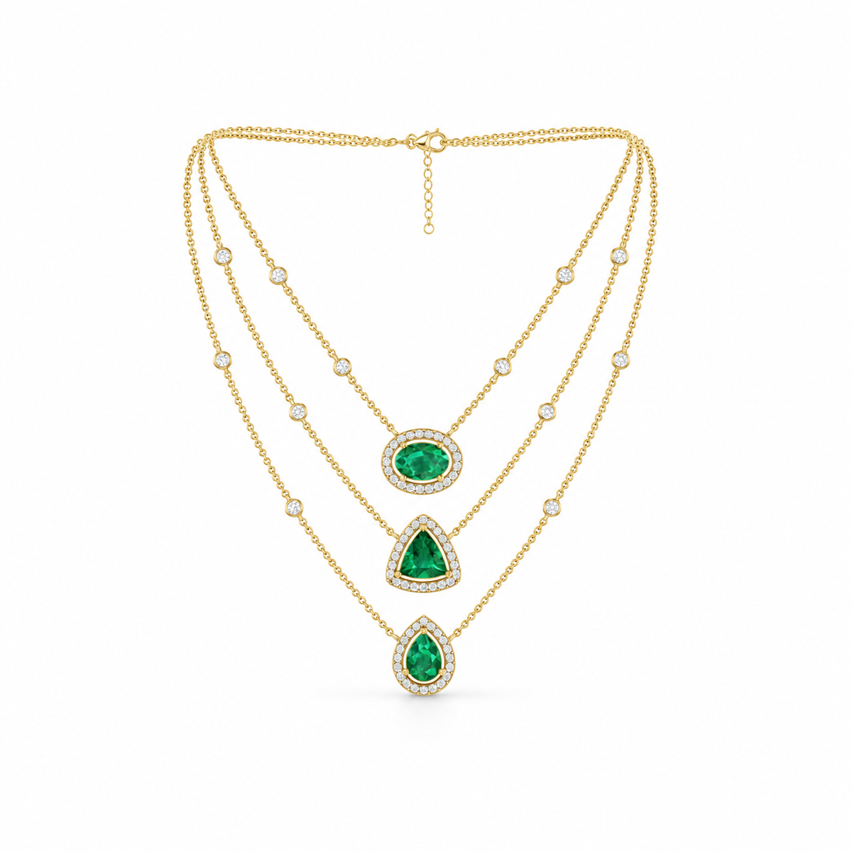 Tri-Charm Emerald & Diamond Statement Necklace