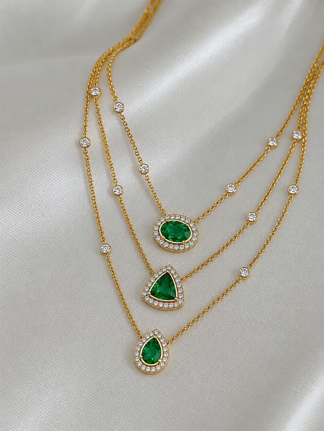 Tri-Charm Emerald & Diamond Statement Necklace