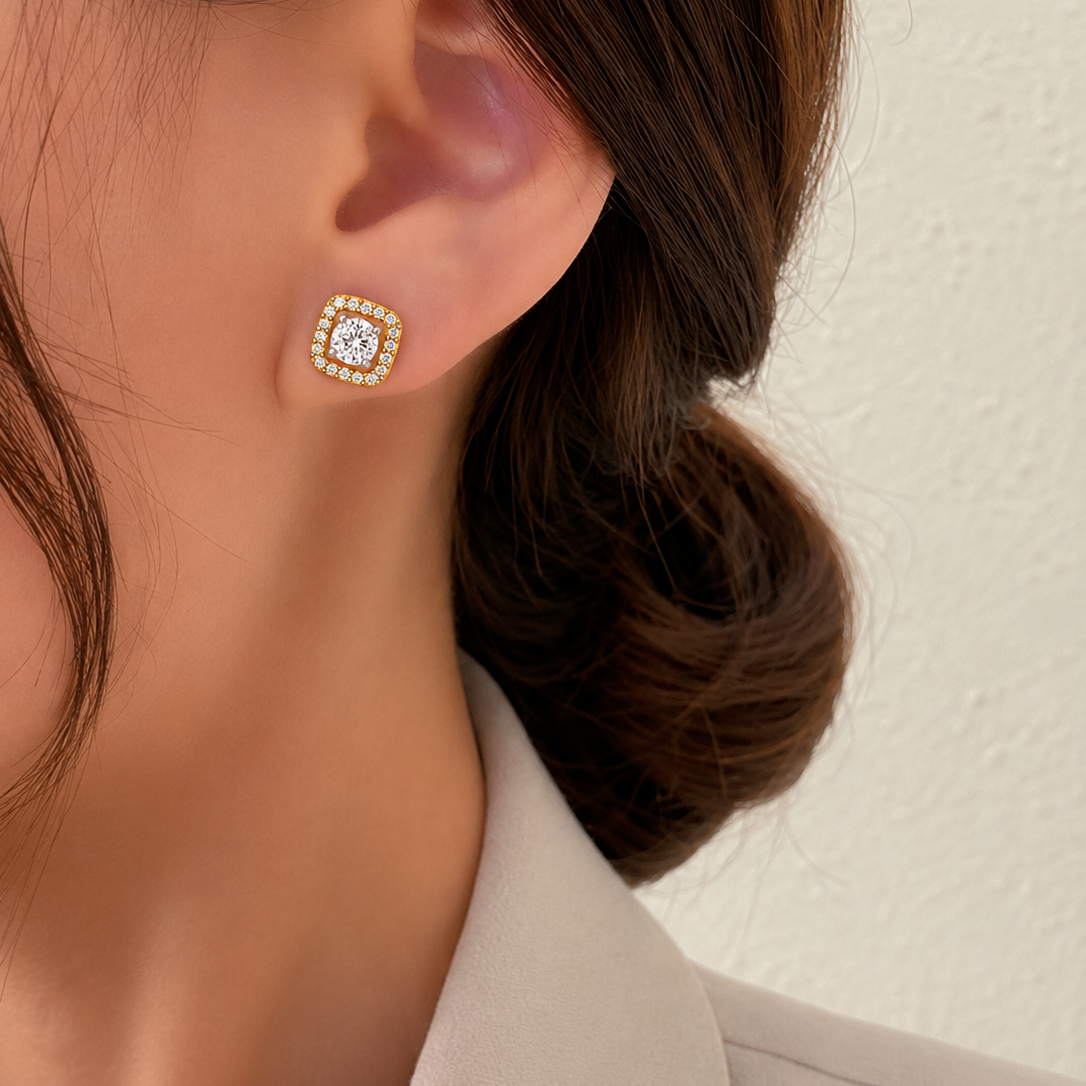 Radiant Square Halo Studs