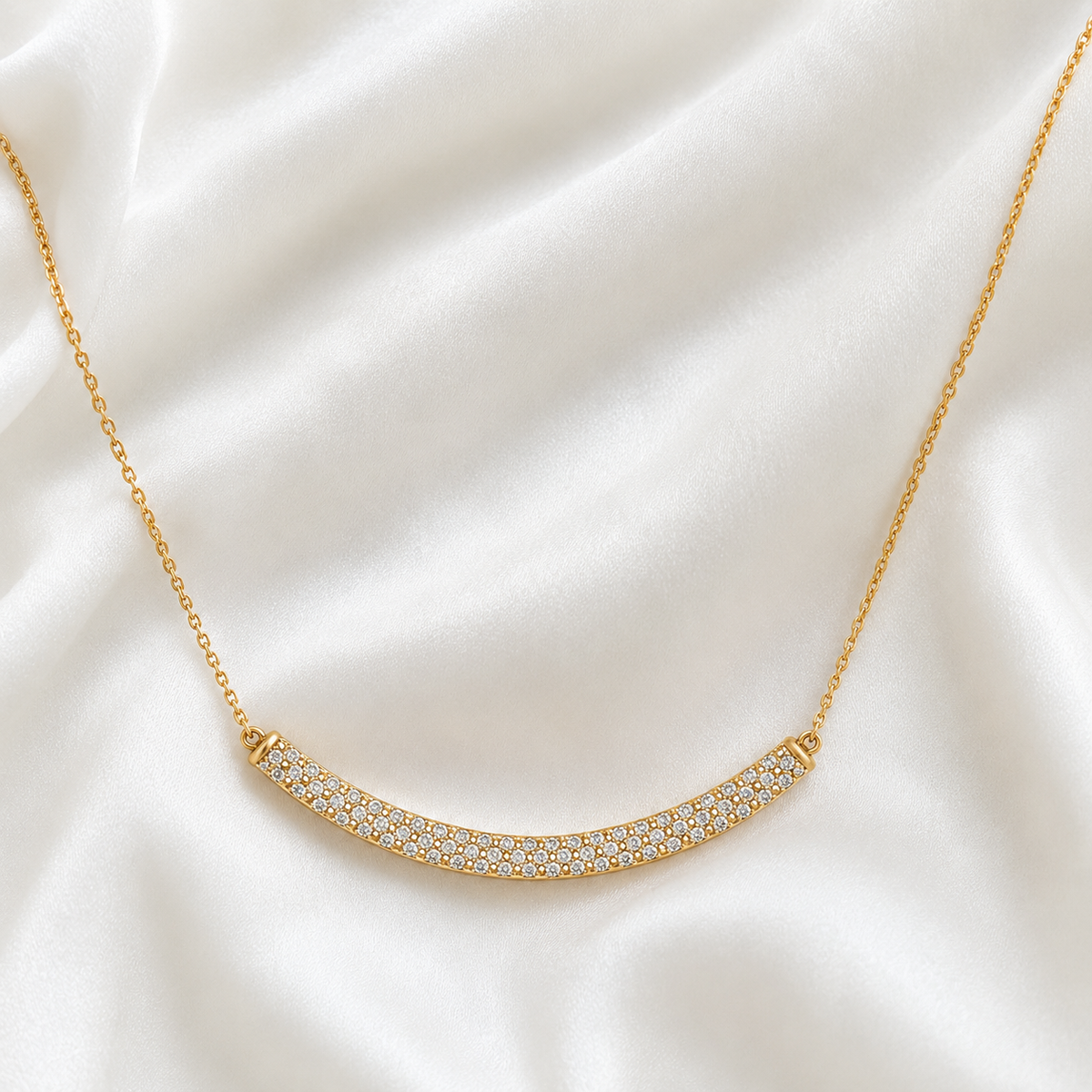 Luminous Curved Diamond Bar Necklace