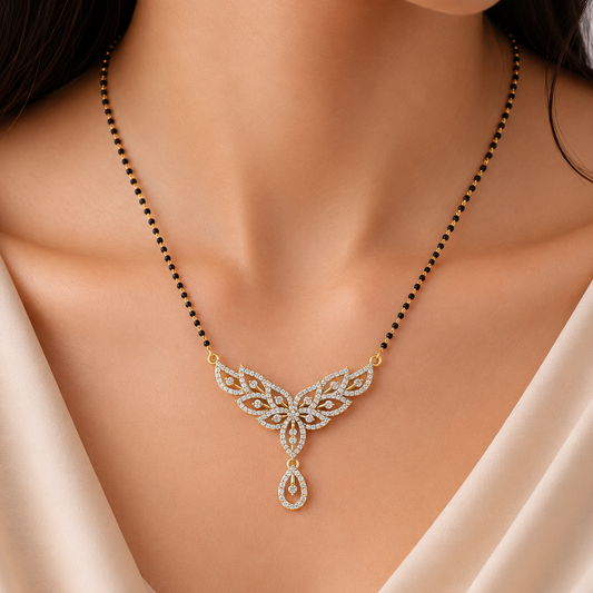 Celestial Lotus Petal Diamond Mangalsutra Pendant