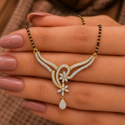 The Floral Swirl Heritage Diamond Mangalsutra Pendant
