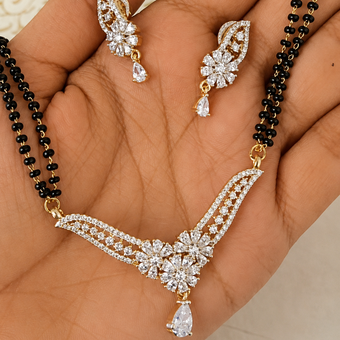 The Royal Fern Diamond Mangalsutra and Earring Set