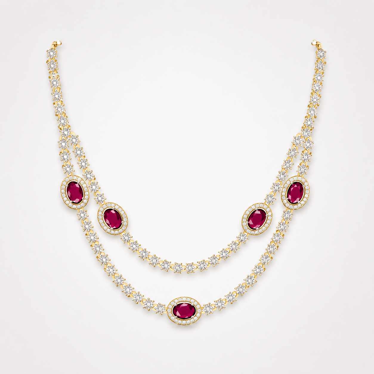 Royal Crimson Double-Layer Diamond & Ruby Necklace