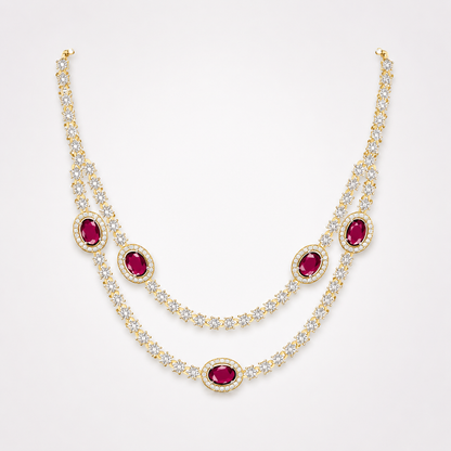Royal Crimson Double-Layer Diamond & Ruby Necklace