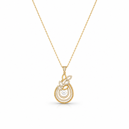 Exquisite Pearl & Diamond Teardrop Pendant and Earring Set