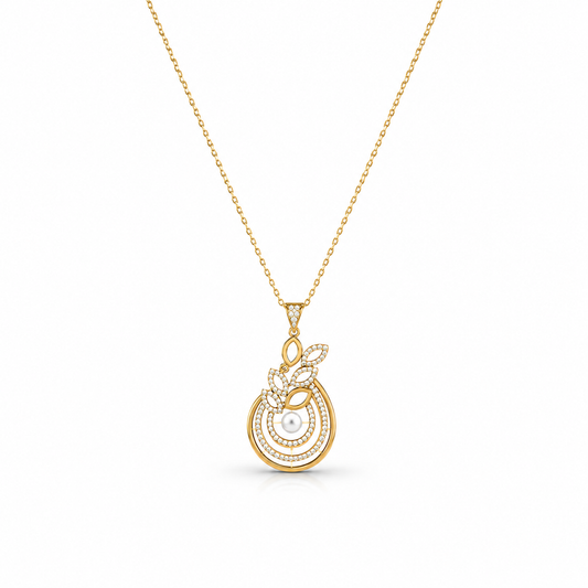 Exquisite Pearl & Diamond Teardrop Pendant and Earring Set