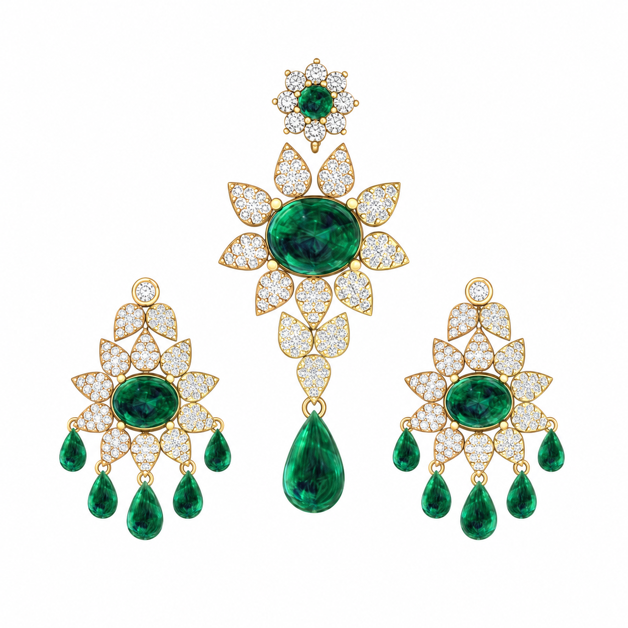 Royal Floral Emerald & Diamond Statement Set