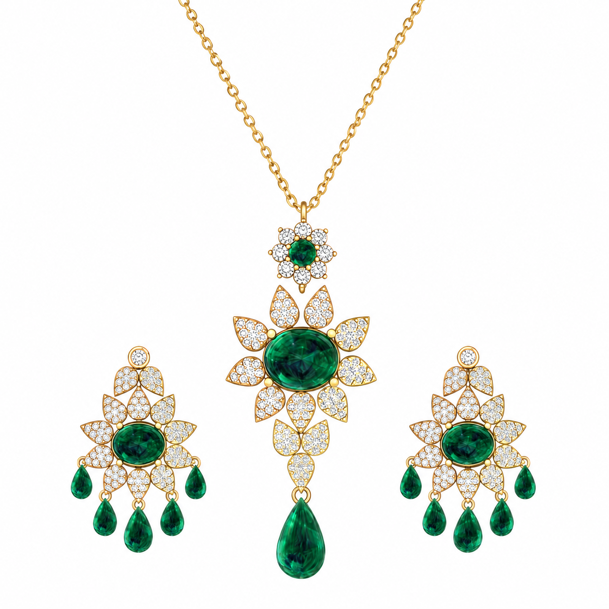 Royal Floral Emerald & Diamond Statement Set