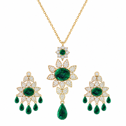 Royal Floral Emerald & Diamond Statement Set