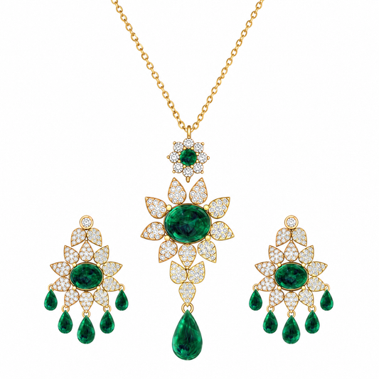 Royal Floral Emerald & Diamond Statement Set