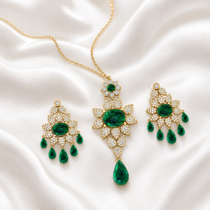 Royal Floral Emerald & Diamond Statement Set