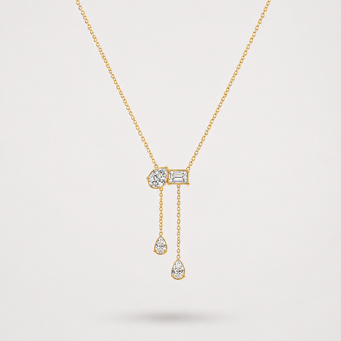 Elegant Pear and Emerald-Cut Duo Pendant