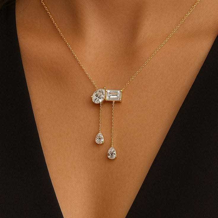 Elegant Pear and Emerald-Cut Duo Pendant