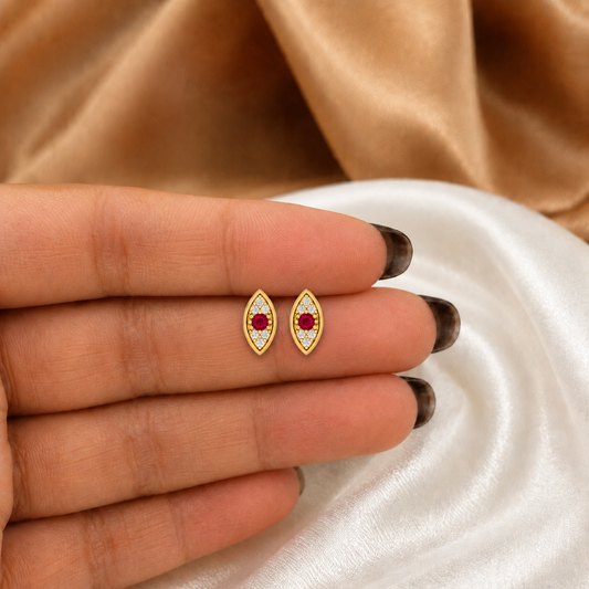 Marquise Ruby and Diamond Studs