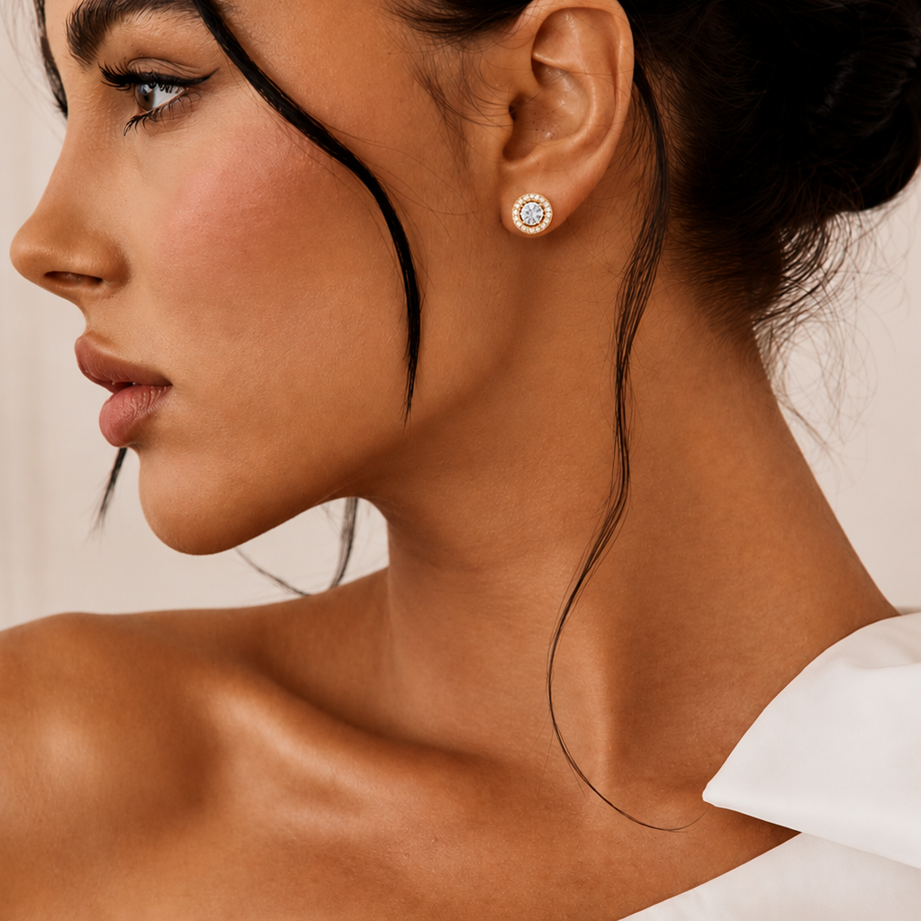 Detachable Halo Solitaire Stud Earrings