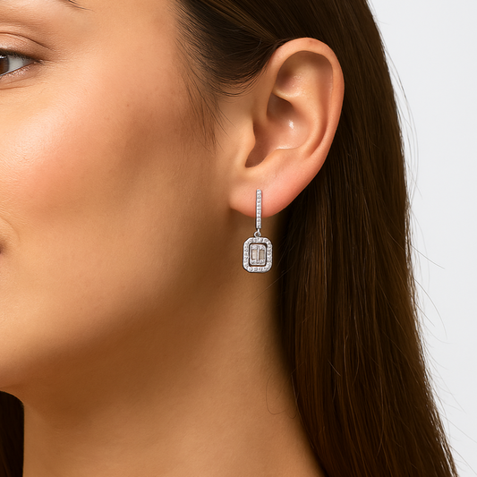 Designer Rectangular Halo Dangle Earrings
