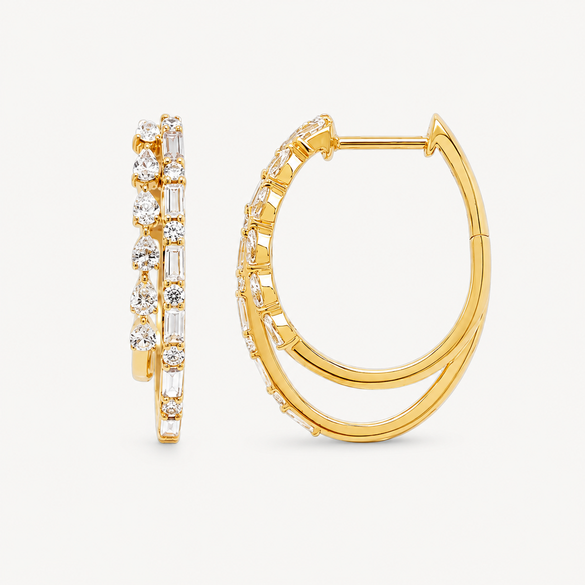 Modern Double-Row Diamond Hoop Earrings