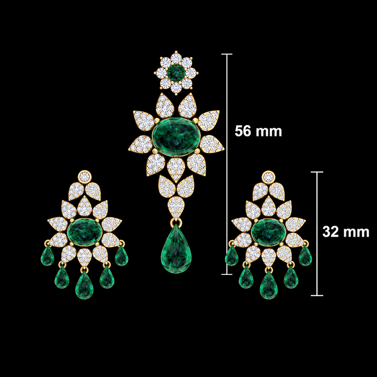 Royal Floral Emerald & Diamond Statement Set
