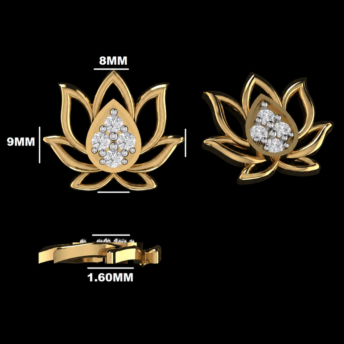 Prismatic Lotus Bloom Diamond Pendant Studs Set
