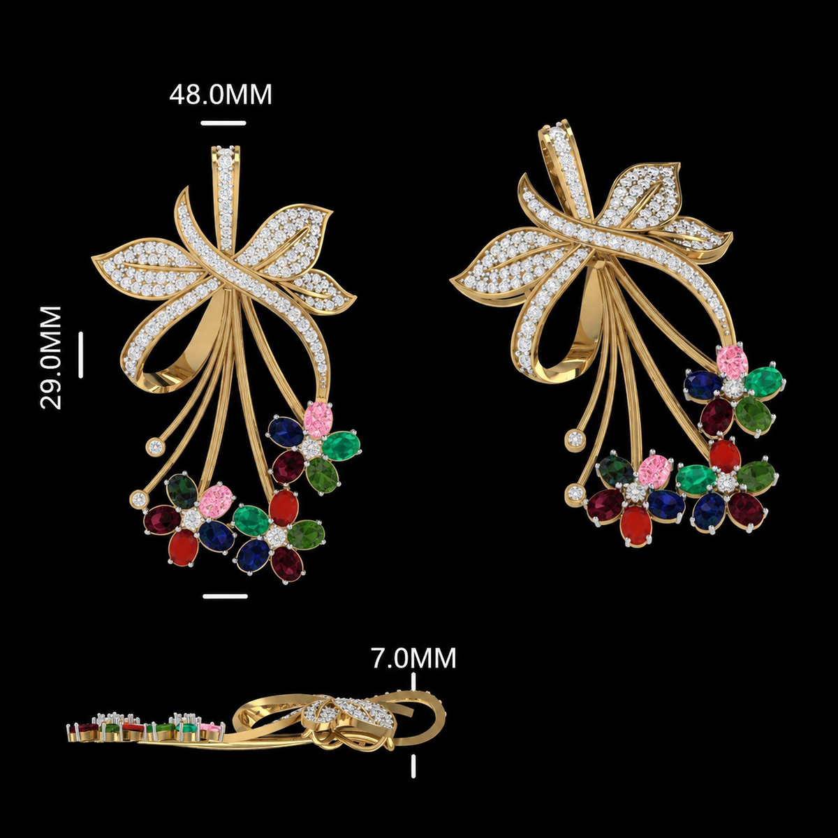 The Floral Bouquet Multi-Gemstone & Diamond Statement Pendant Cum Brooch