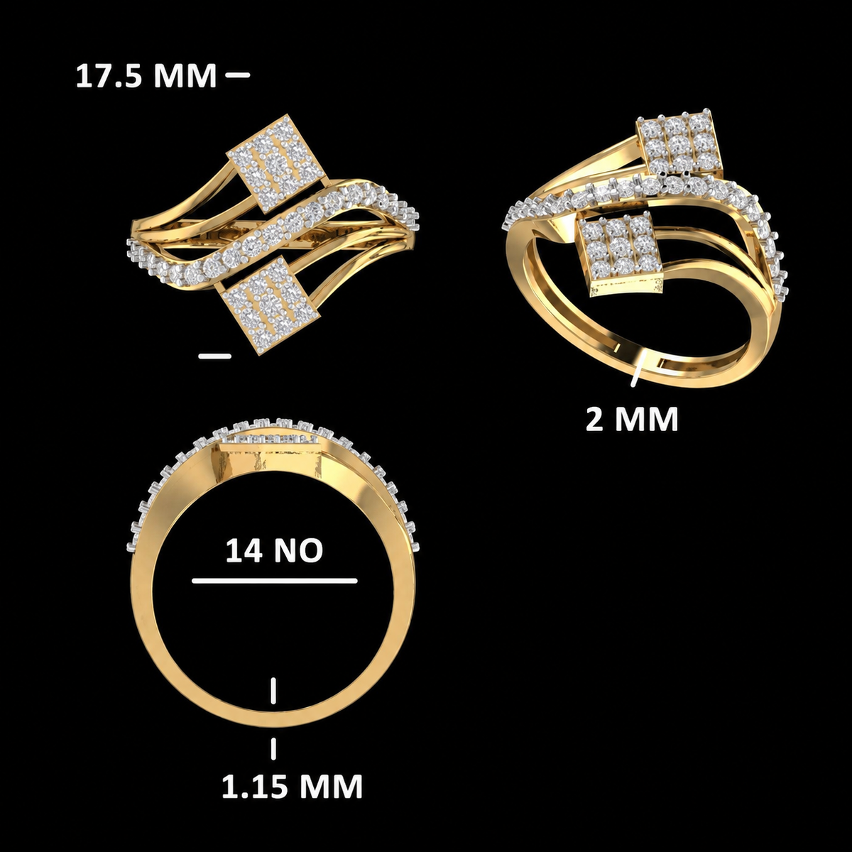 Modern Asymmetrical Cluster Diamond Ring