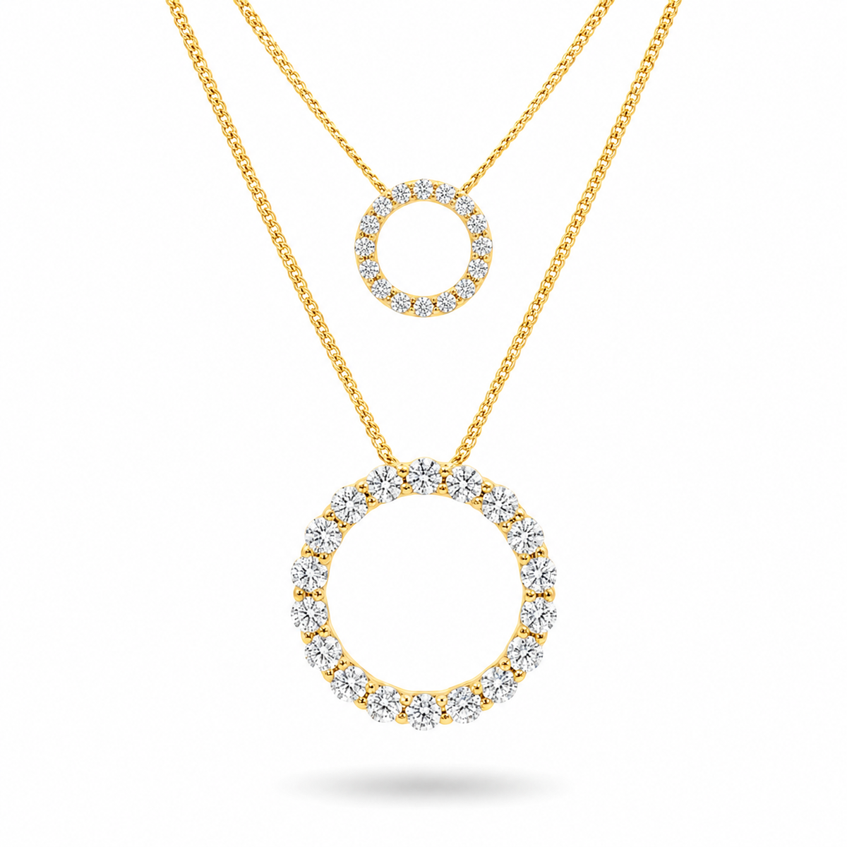 Dual-Circle Diamond Layered Gold Pendant